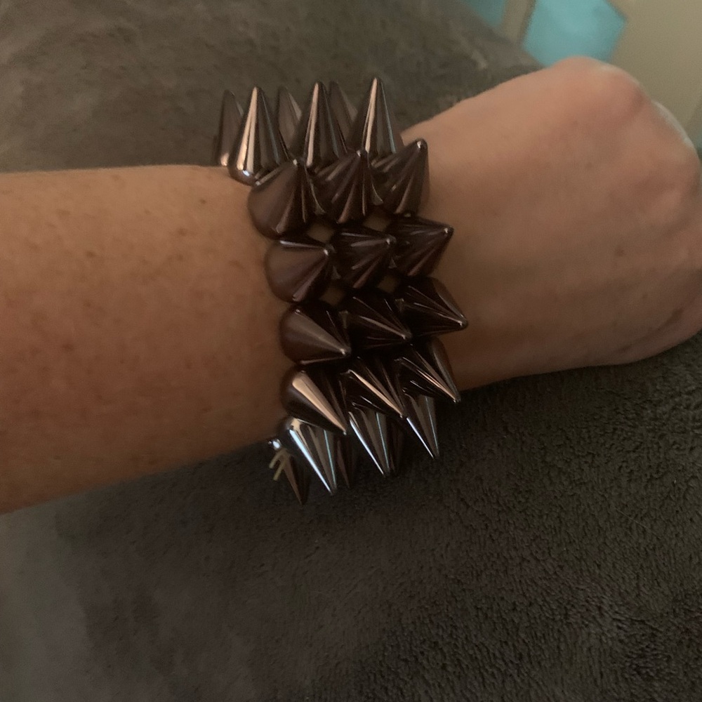 Black Spiked Bracelet with Faux Metallic Accents